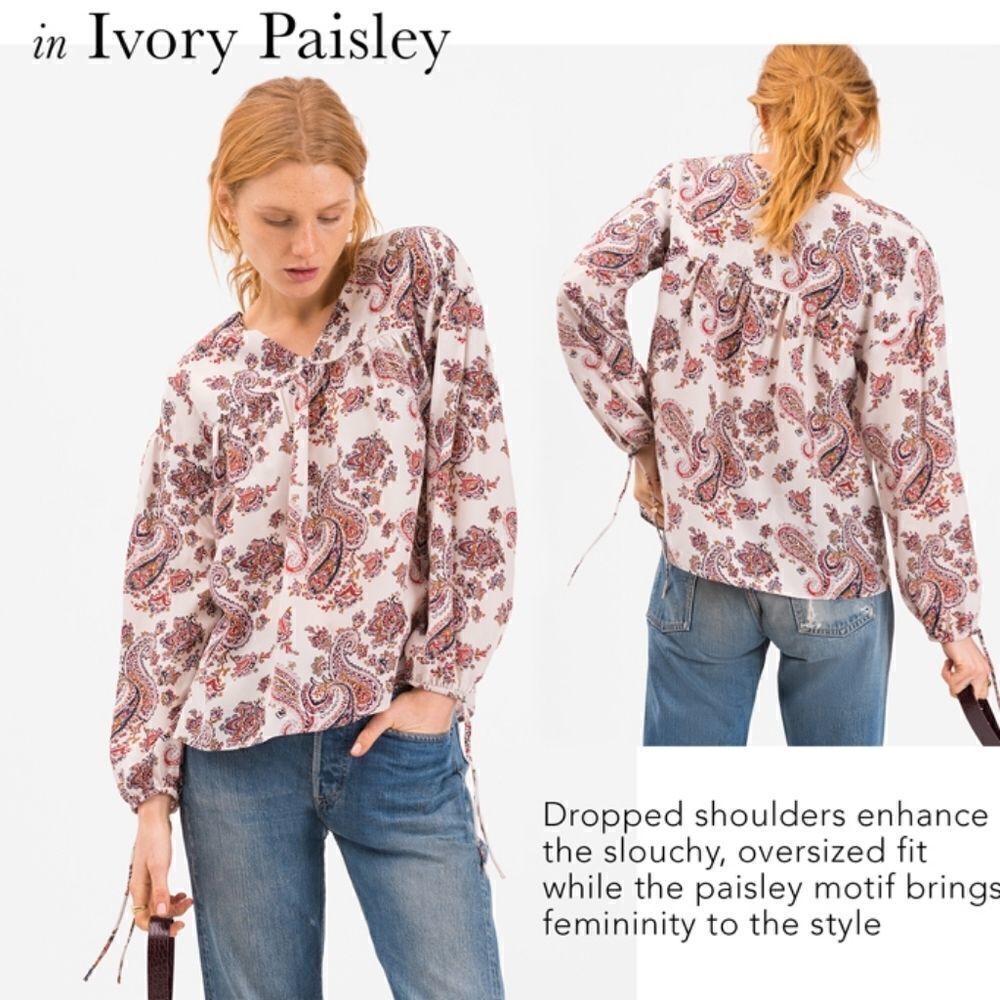 Bohemian blouse ivory Paisley in Crepe de chine